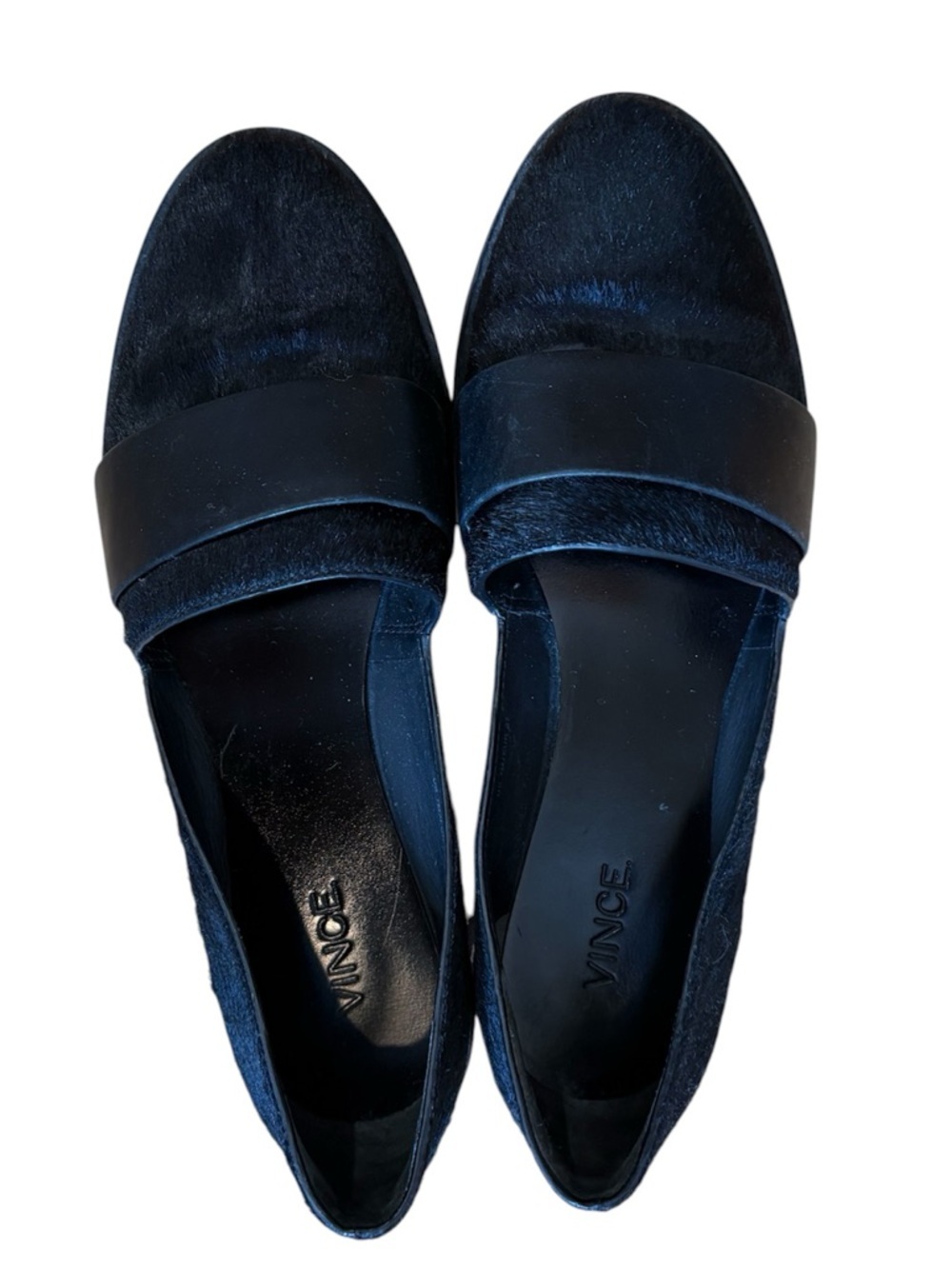 Vince Mason Loafers, black leather and calf hair, slip on style, 7/37